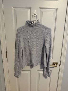 J. Crew Light Blue Cable-Knit Turtleneck Sweater